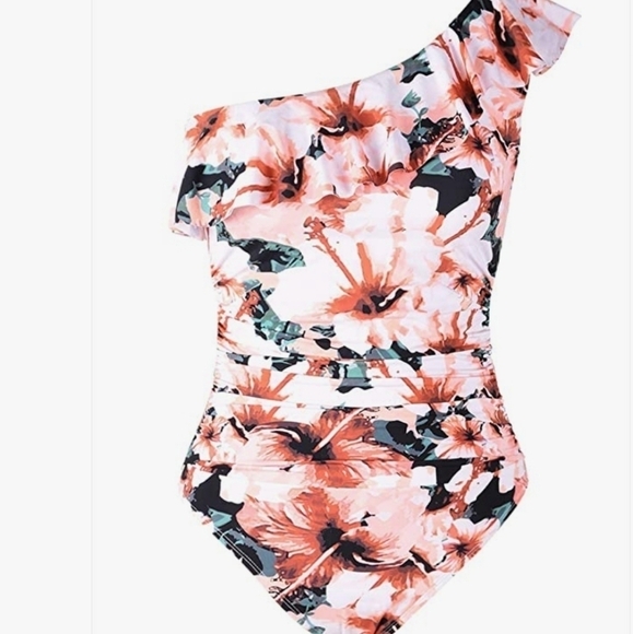 Hilor Women's One Piece Swimsuit One Shoulder Size 8 Floral Print - Picture 2 of 11